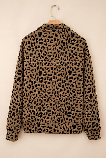 Brown Leopard Print Quarter Zip Sweatshirt