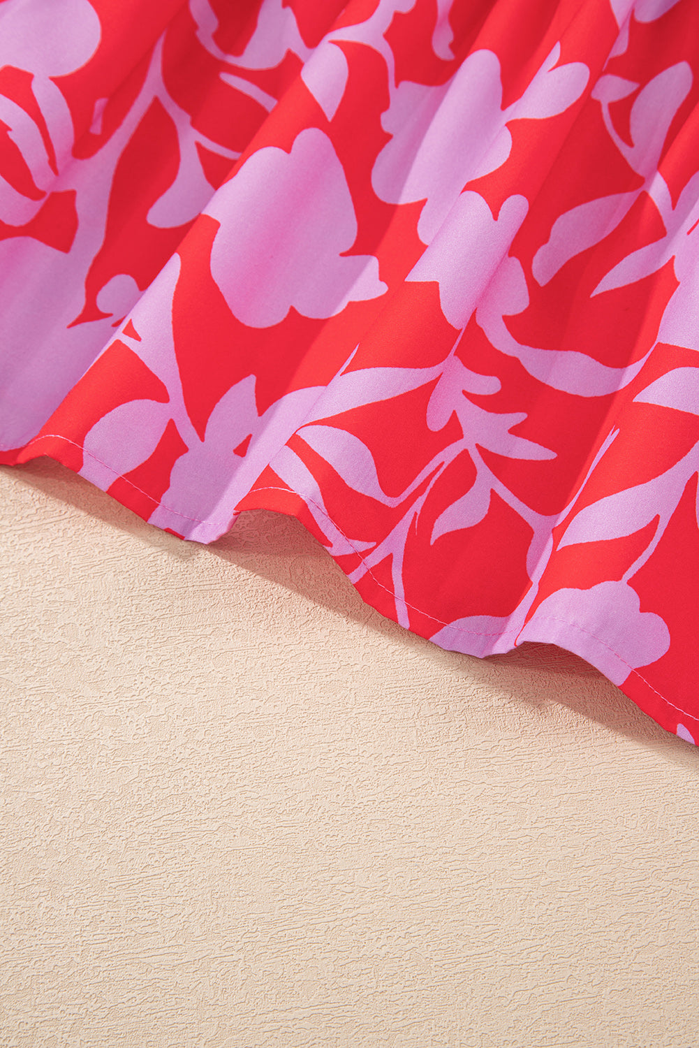 Red Floral 3/4 Sleeve Ruffle Hem Mini Dress