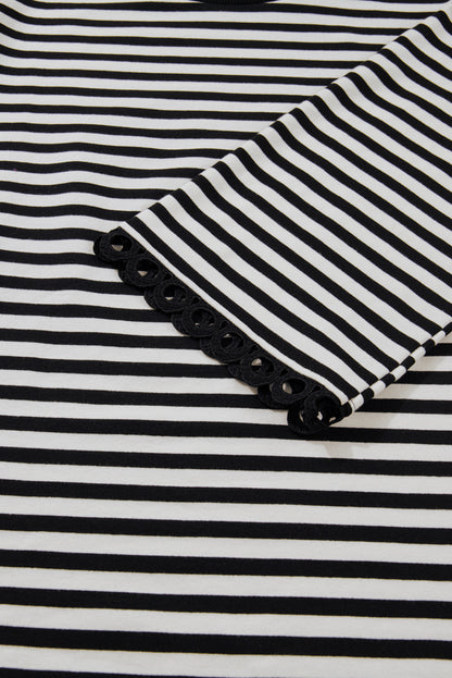 Sachet Pink Striped Round Neck Contrast Trim Bell Sleeve Top