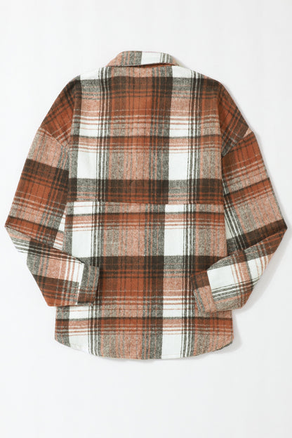 Gold Flame & Grey Plaid Button Up Collared Flannel Jacket
