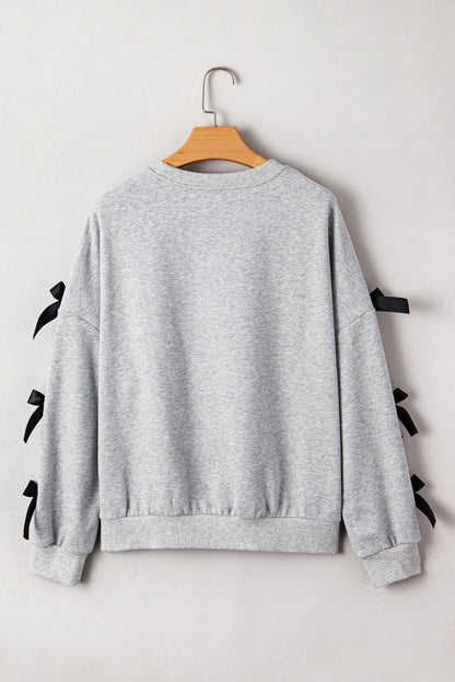 Light Grey Bowknot Long Sleeve Round Neck Sweatshirt