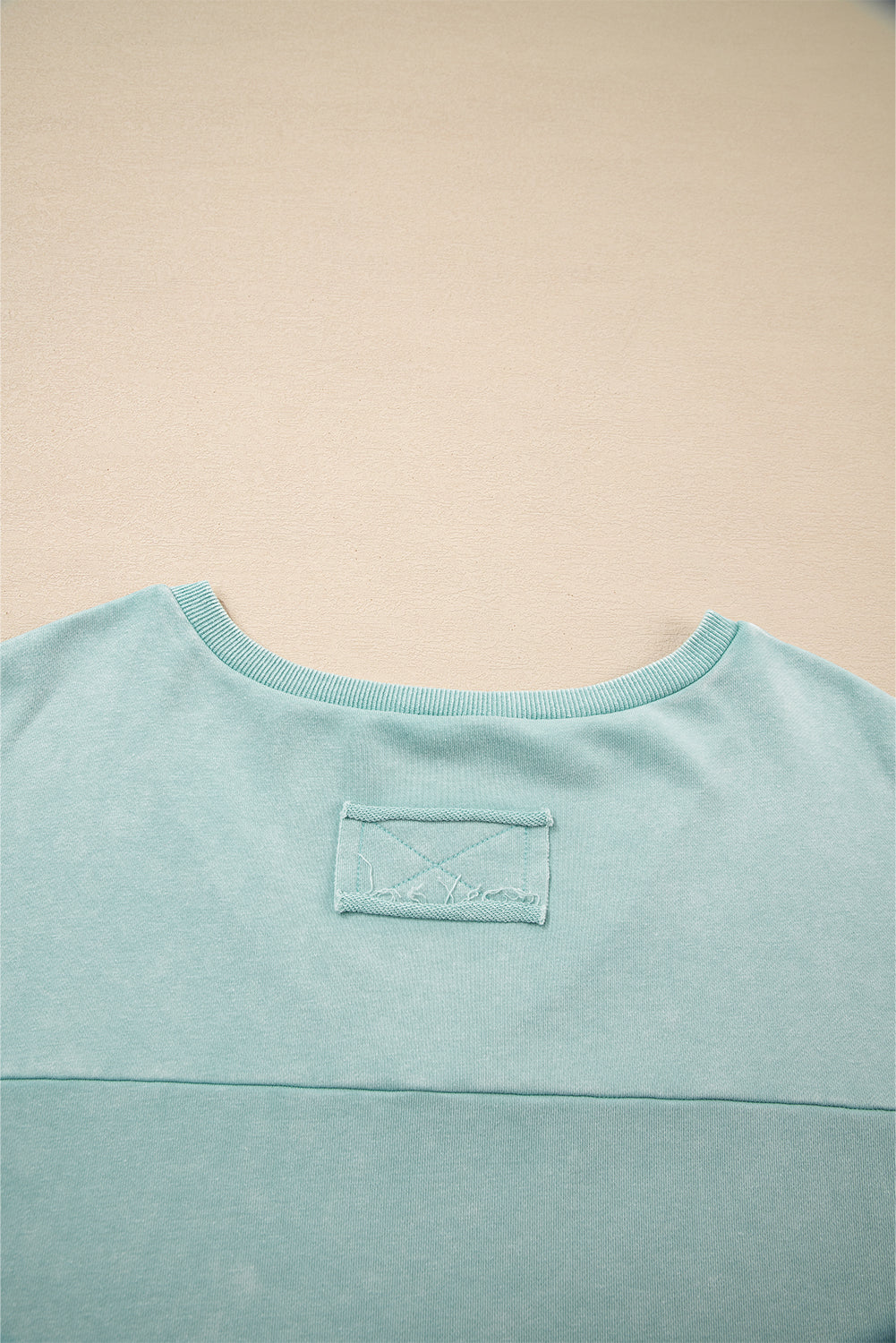 Mist Blue Mineral Wash Exposed Seam Buttoned V Neck Pullover Top