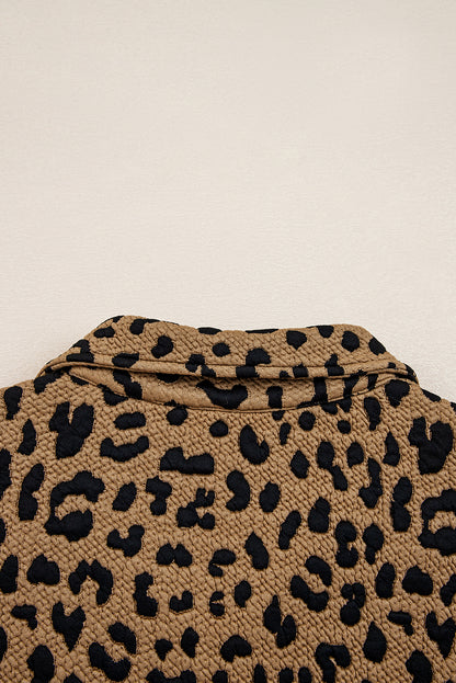 Brown Leopard Print Quarter Zip Sweatshirt
