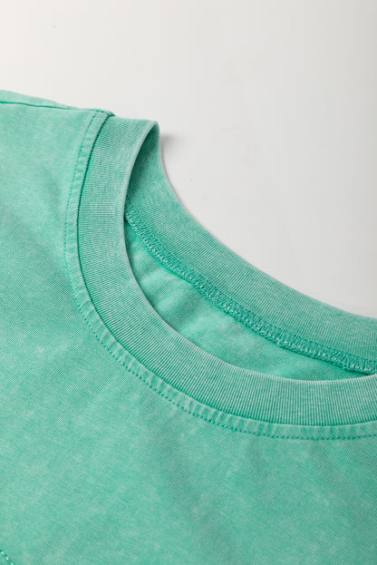 Sky Blue Mineral Wash Flower Patchwork Mini T Shirt Dress