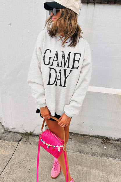 Blue GAME DAY Vintage Washed Letter Graphic Baggy Sweatshirt