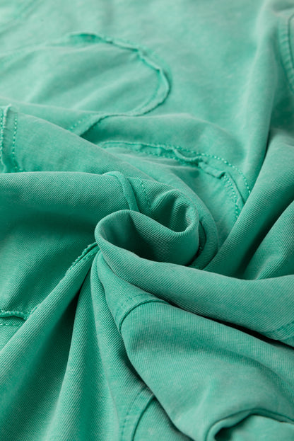 Sky Blue Mineral Wash Flower Patchwork Mini T Shirt Dress