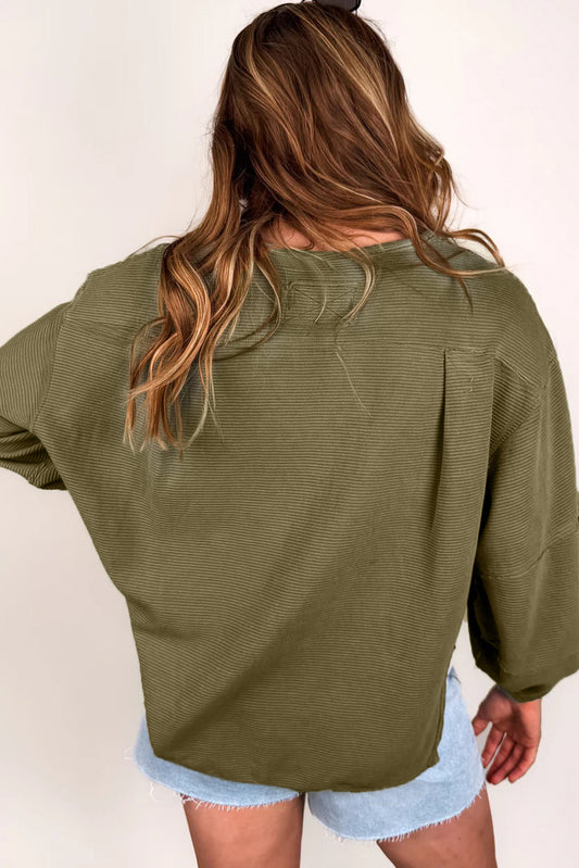 Seagrass Plain Ribbed Exposed Seam Loose Top