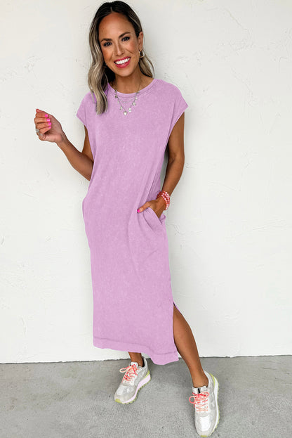 Wisteria Mineral Wash Pocketed T-shirt Dress