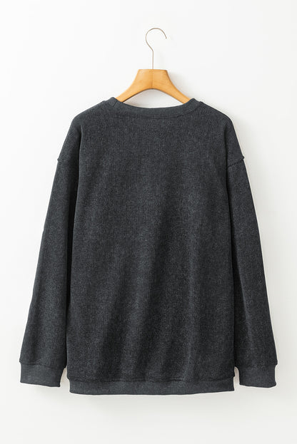 Blue Halloween Ghost Corded Crew Neck Loose Sweatshirt