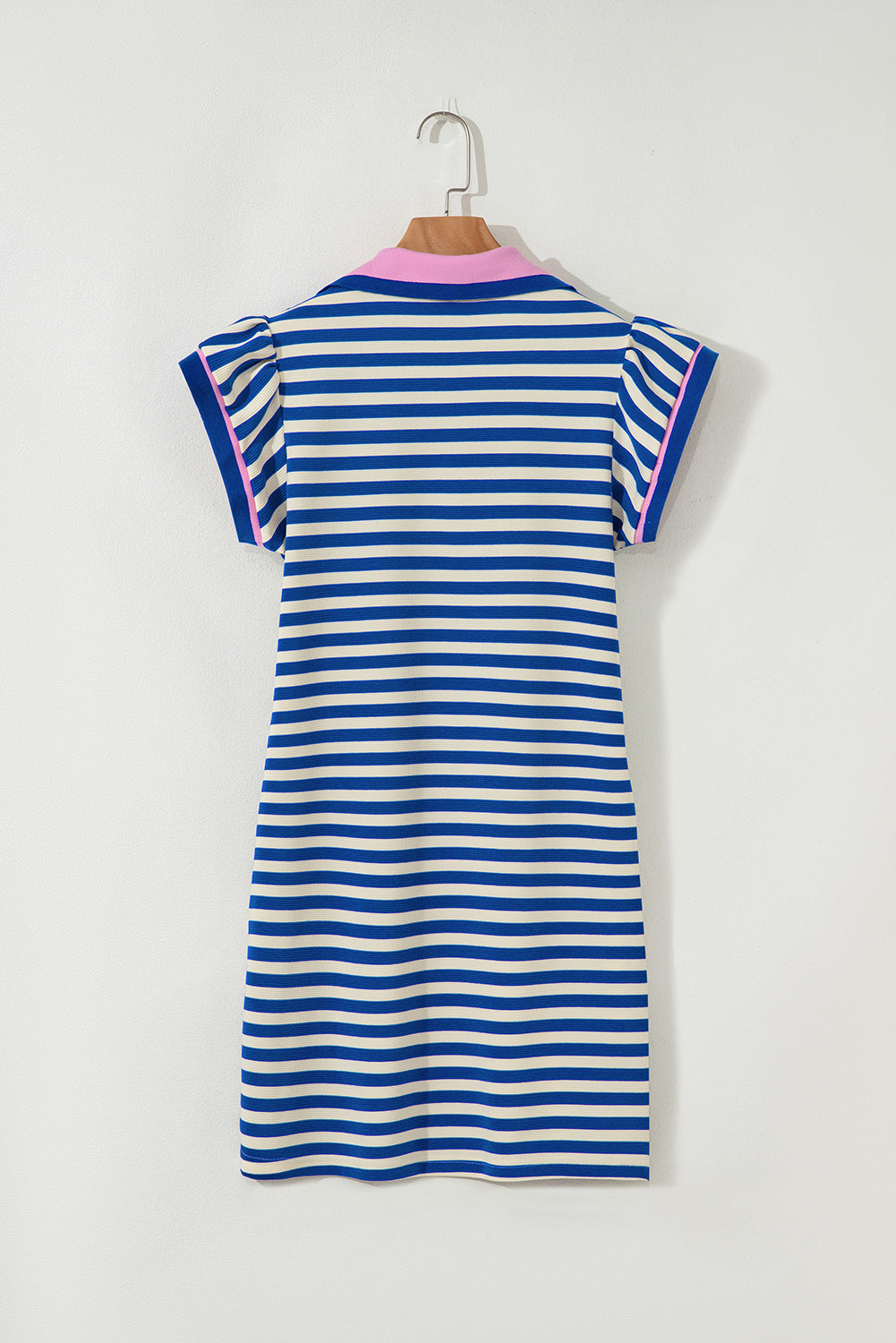 Green Striped Ruffle Short Sleeve Pop of Color Neckline Dress