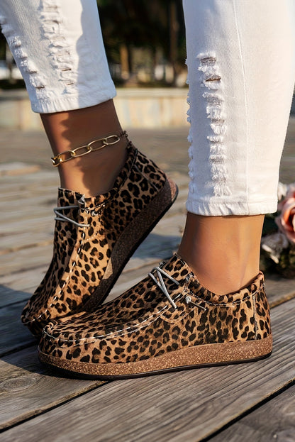 Chestnut Lightweight Leopard Print Lace Up Casual Shoes
