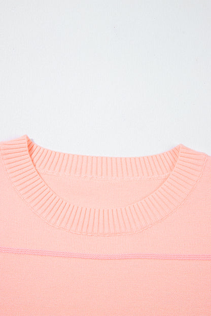 Orchid Petal Striped Half Sleeve Drop Shoulder Sweater