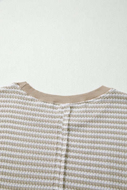 Red Stripe Ribbed Trim Drop Shoulder Long Sleeve Oversized Top