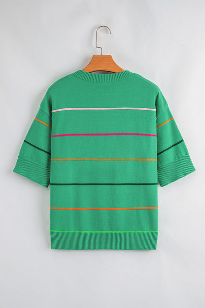 Orchid Petal Striped Half Sleeve Drop Shoulder Sweater