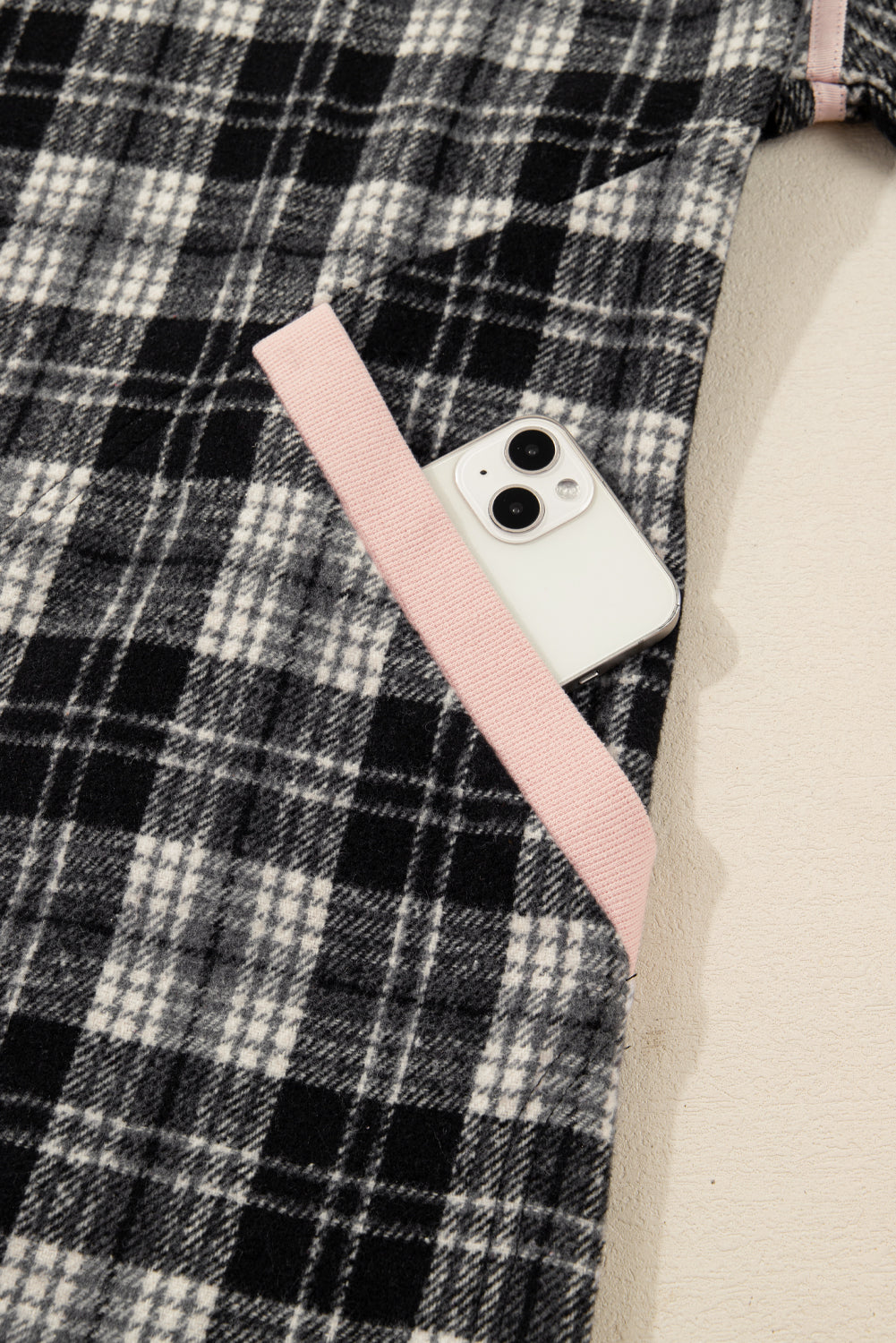 Black Casual Plaid Zipper Long Sleeve Mini Dress